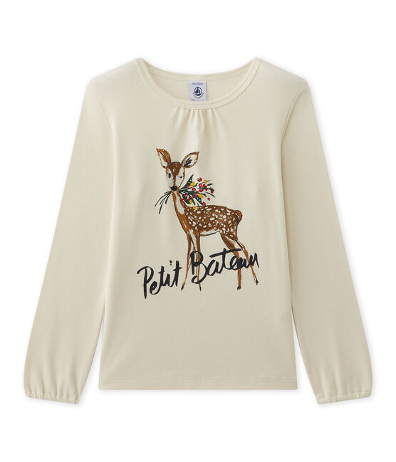 T-shirt manches longues fille à motif beige COQUILLE/rouge FROUFROU