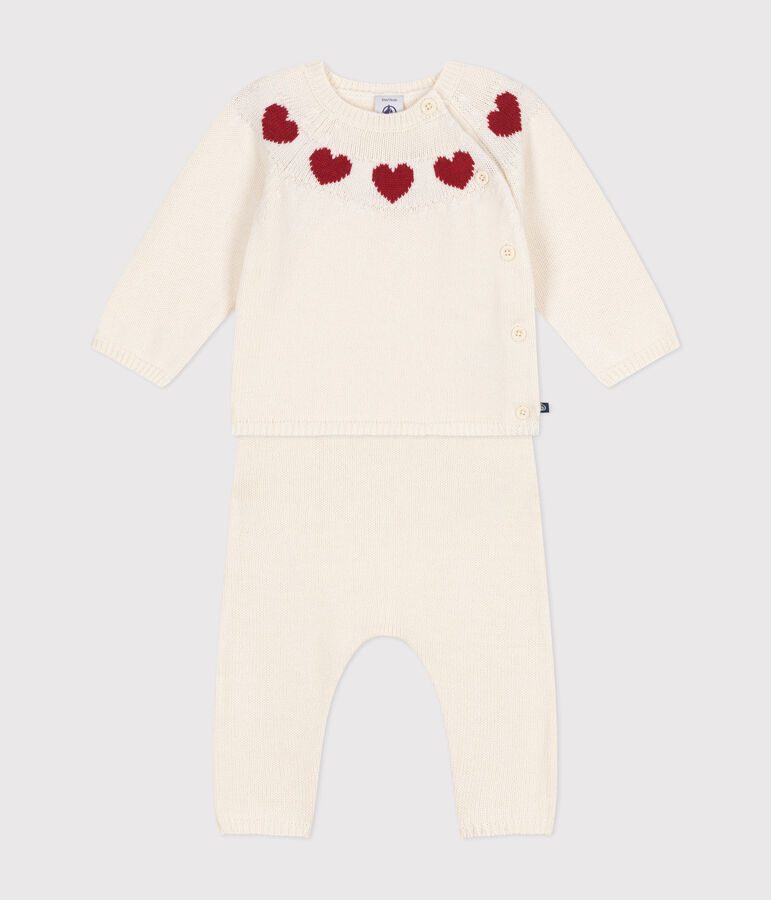 Ensemble 2 pi&egrave;ces en tricot b&eacute;b&eacute; rouge MARSHMALLOW/blanc CORRIDA