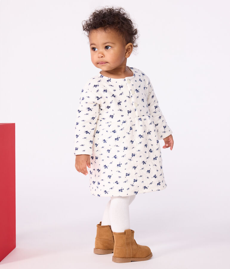 Robe b&eacute;b&eacute; en coton manches longues imprim&eacute;e fleurs bleu MILK/ SOIR