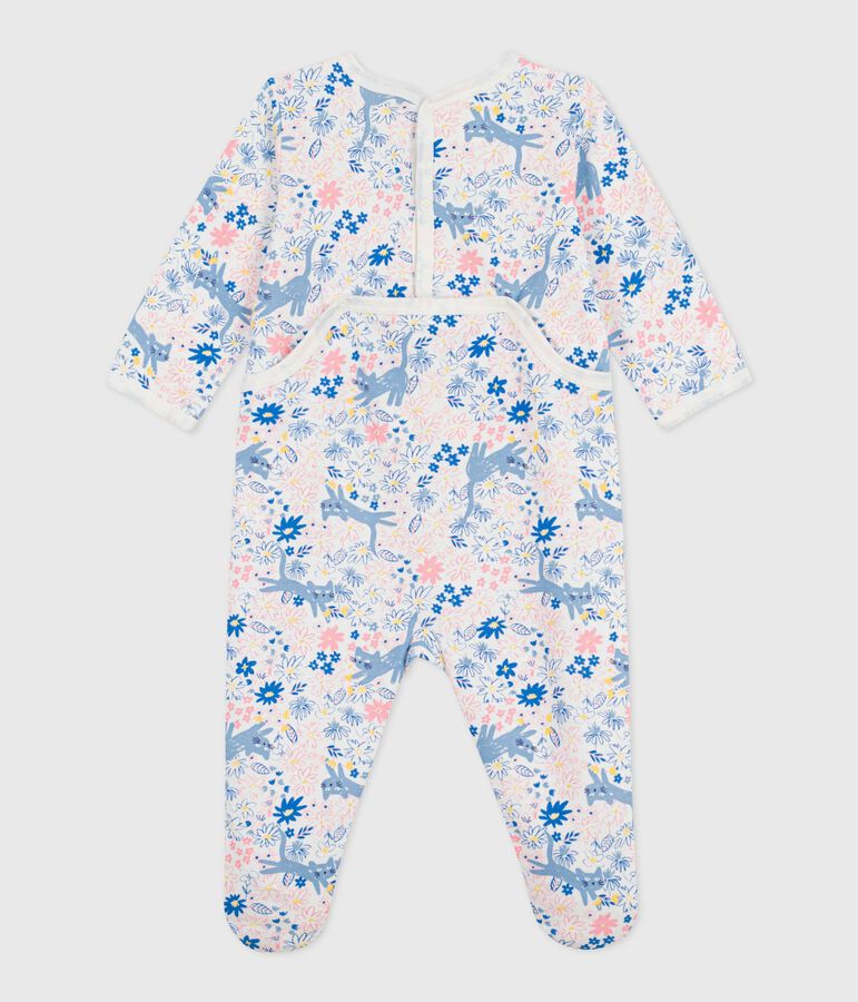 Pyjama b&eacute;b&eacute; en molleton gratt&eacute; ouverture au dos imprim&eacute; fleuri blanc MARSHMALLOW/blanc MULTICO