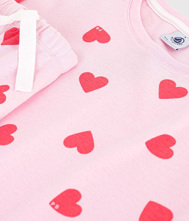 Pyjama short femme en coton imprim&eacute; c&oelig;ur rose/orange