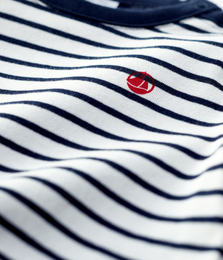 Tee-Shirt en coton b&eacute;b&eacute;. blanc MARSHMALLOW/bleu SMOKING