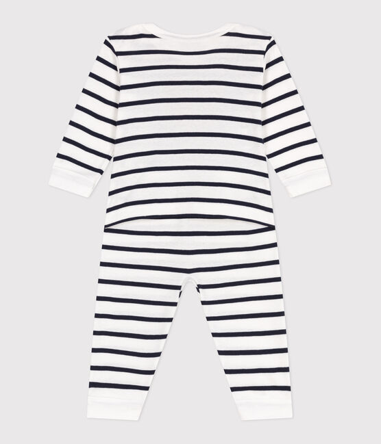 Pyjama bébé en coton ouverture sans pression cœur blanc MARSHMALLOW/bleu SMOKING