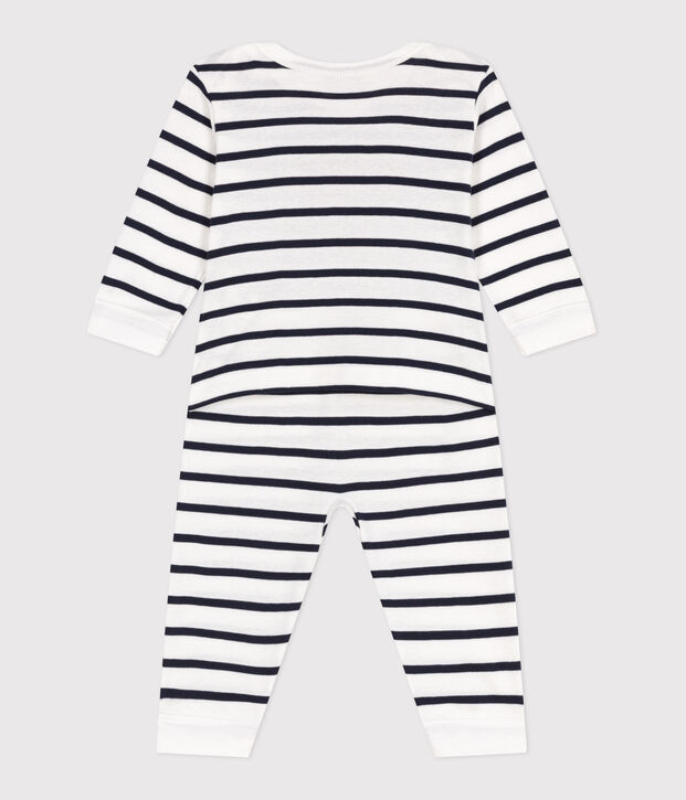 Pyjama b&eacute;b&eacute; en coton ouverture sans pression c&oelig;ur blanc/bleu