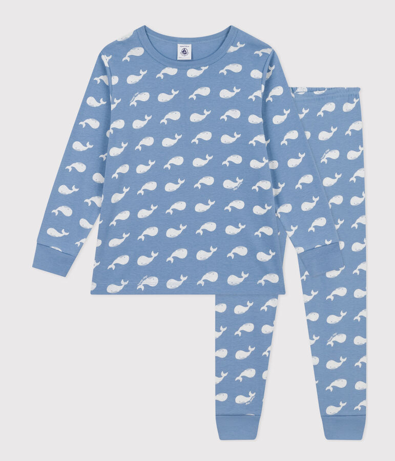 Pyjama en coton imprim&eacute; baleine enfant bleu/blanc