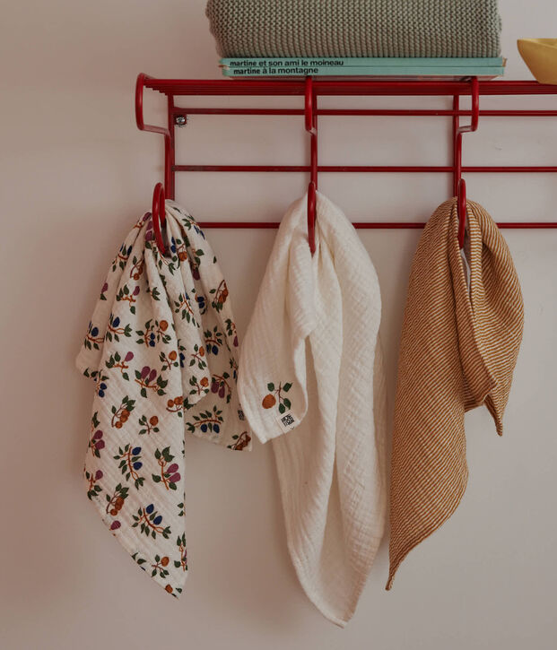 Lot de 3 langes b&eacute;b&eacute; imprim&eacute;s fruits et milleraies blanc/jaune/multicouleur