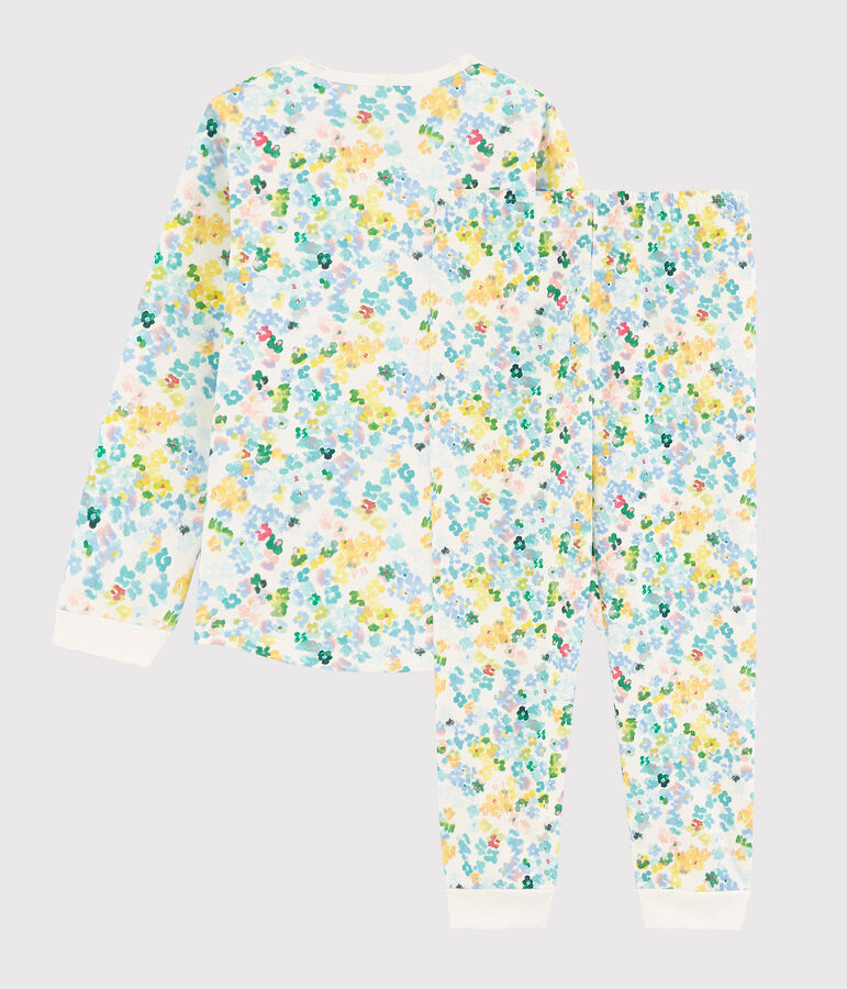 Pyjama &agrave; fleurs aquarell&eacute;es petite fille en molleton blanc MARSHMALLOW/blanc MULTICO