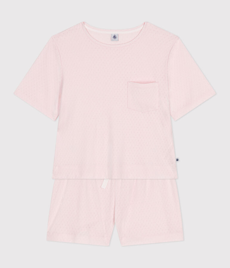 Pyjama short femme en coton manches courtes rose