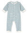 Combinaison longue à rayures bébé en bouclette éponge grattée extra chaude blanc MARSHMALLOW/bleu ASTRO