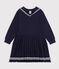 Robe enfant en coton manches longue unie bleu marine