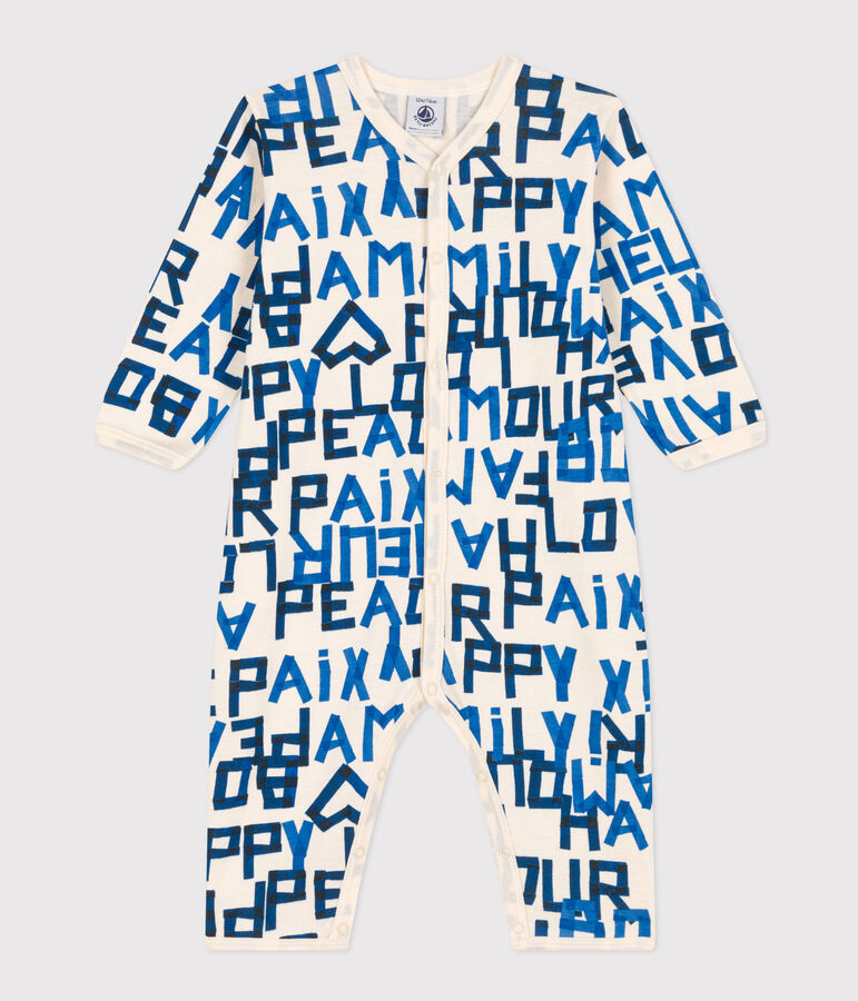 Pyjama b&eacute;b&eacute; sans pieds en coton blanc AVALANCHE/ MULTICO