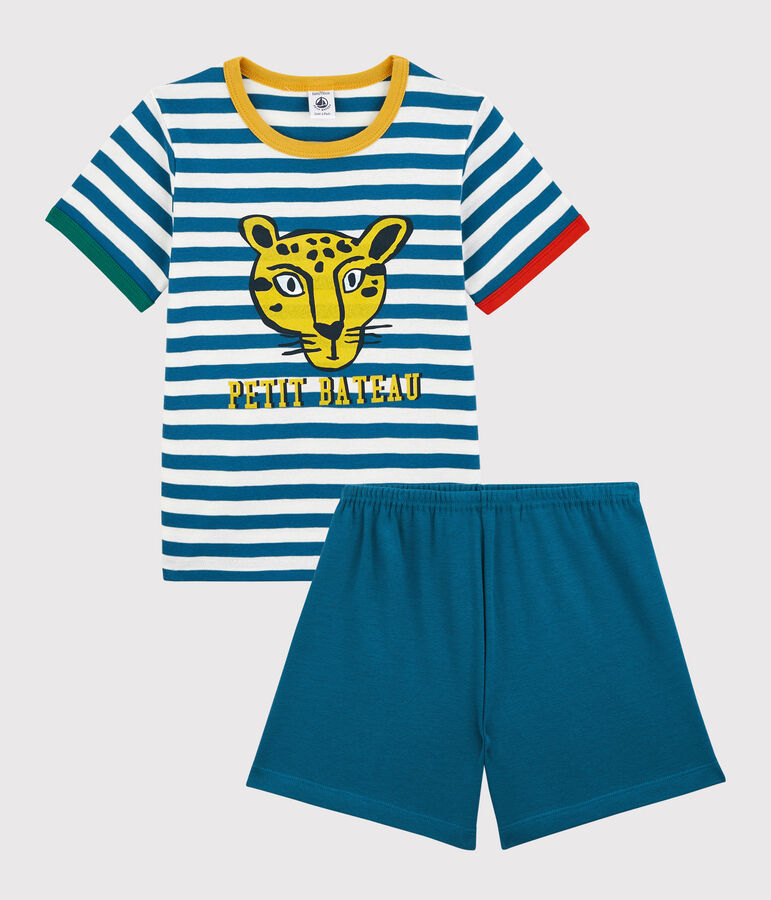 Pyjacourt &agrave; rayures petit gar&ccedil;on en coton bleu/blanc