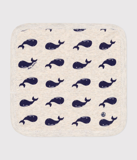 Lingette bébé en coton et éponge imprimée baleines beige MONTELIMAR/bleu MEDIEVAL