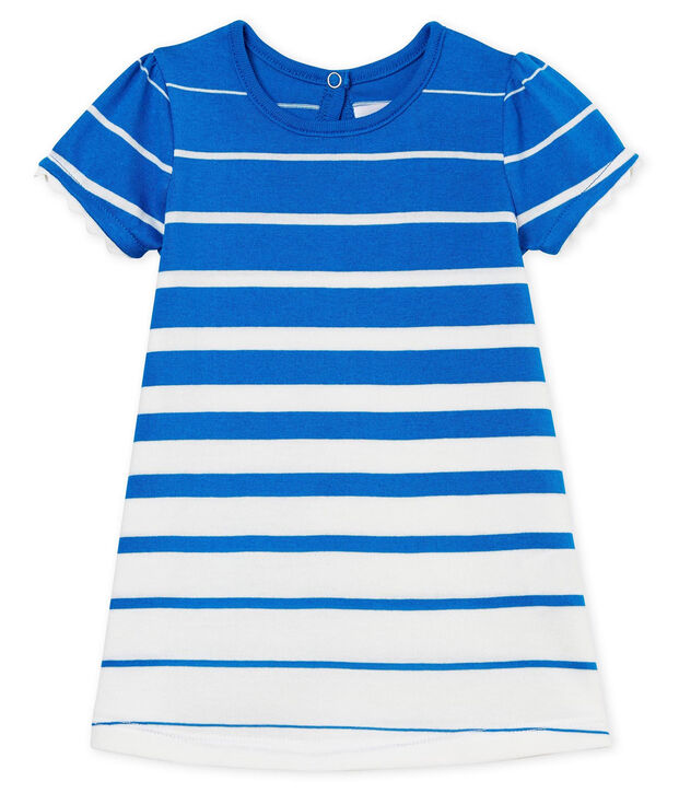 Robe manches courtes ray&eacute;e b&eacute;b&eacute; fille bleu/blanc