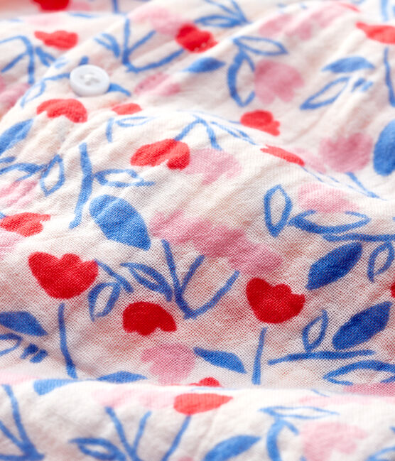 Combinaison longue fleurie bébé fille en tissu couche en coton biologique rose FLEUR/blanc MULTICO