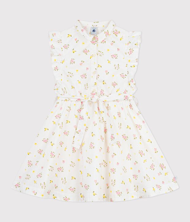 Robe sans manches enfant en coton imprim&eacute;e fleurs blanc/multicouleur