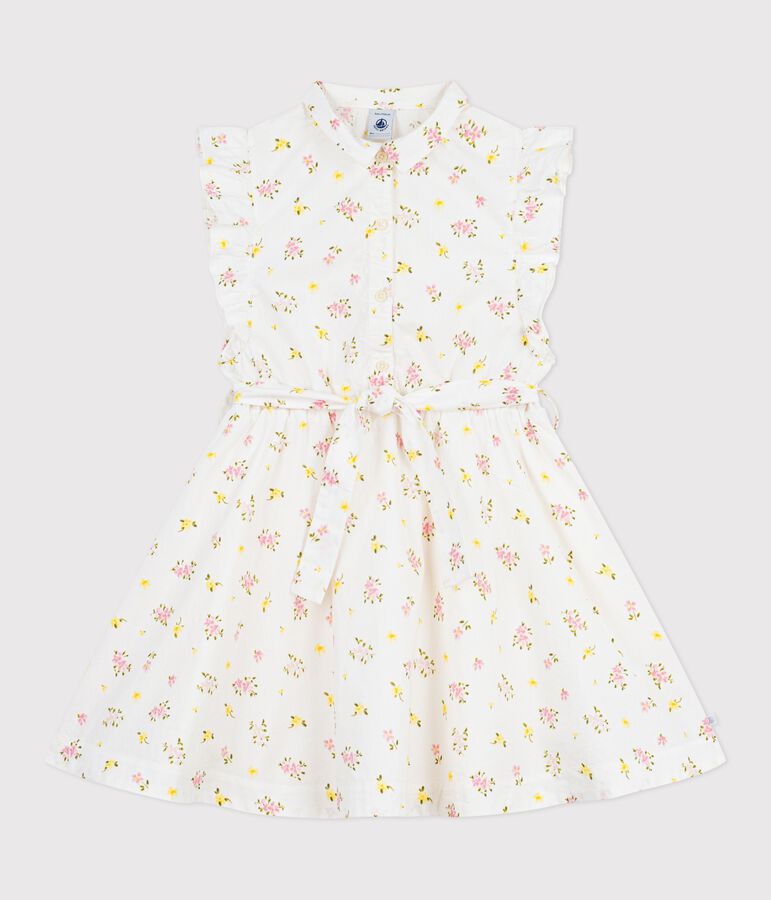 Robe sans manches enfant en coton imprim&eacute;e fleurs blanc MARSHMALLOW/blanc MULTICO