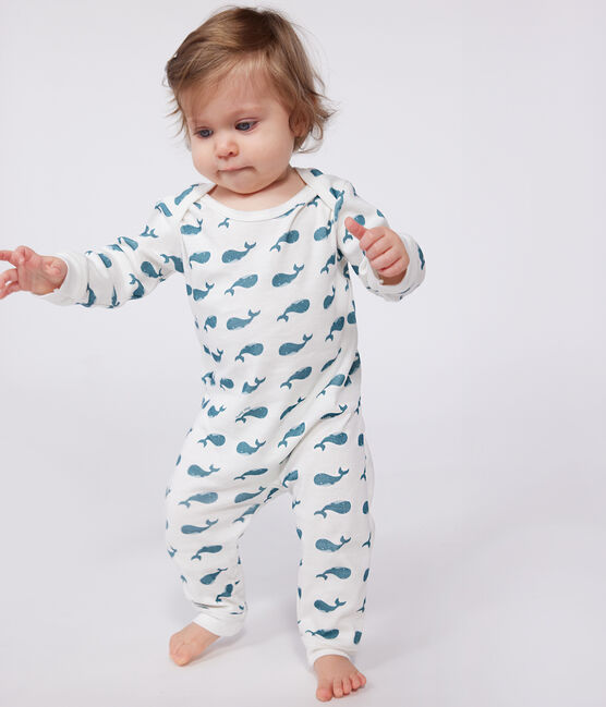 Pyjama bébé en coton ouverture sans pression baleines vert MARSHMALLOW/ DRAGONFLY