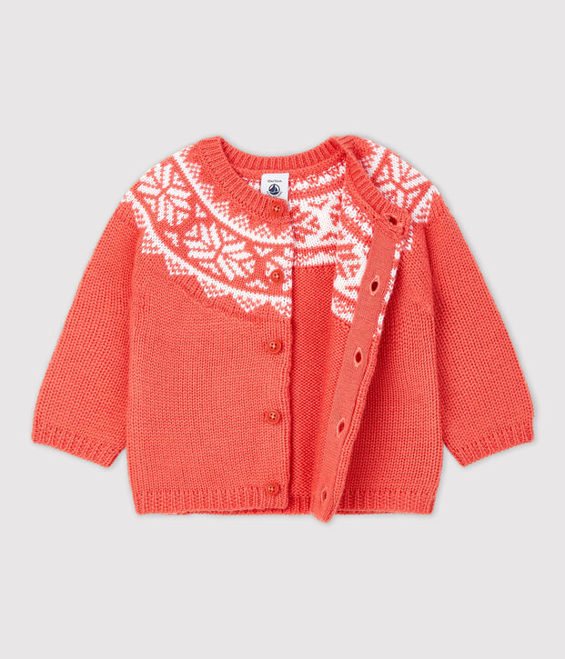 Cardigan 100% laine b&eacute;b&eacute;. orange/blanc