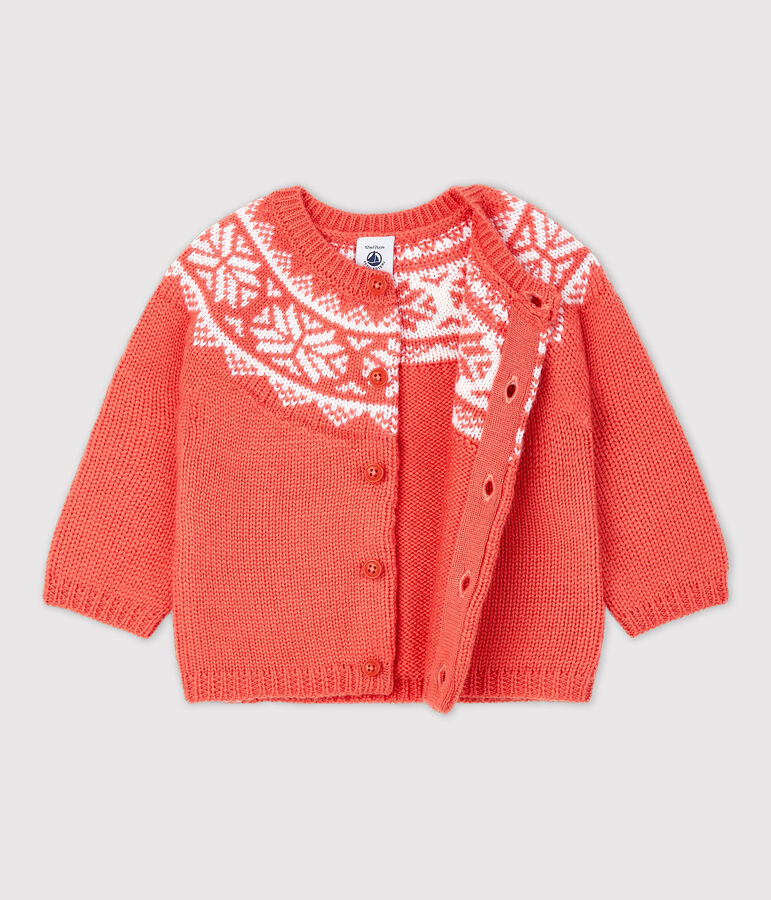Cardigan 100% laine b&eacute;b&eacute;. orange/blanc