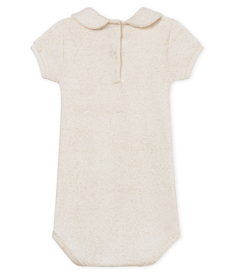 Body manches courtes col claudine brillant b&eacute;b&eacute; fille blanc/rose