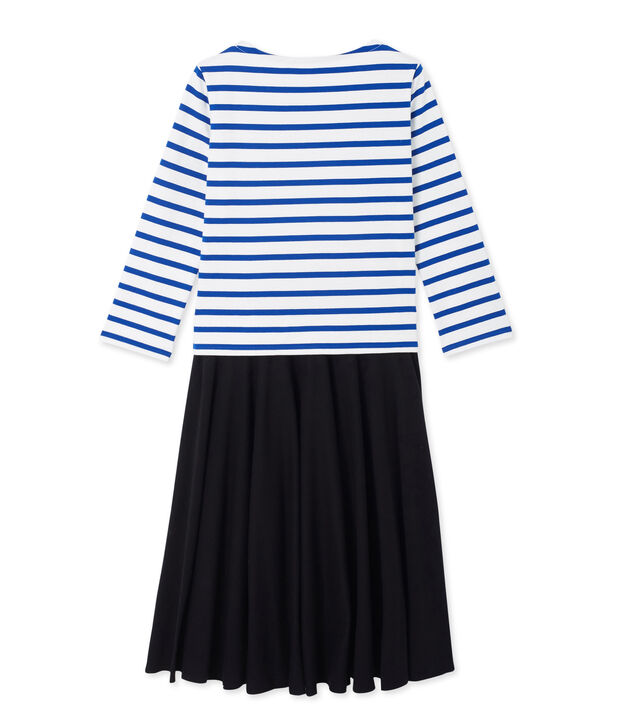 Robe femme trompe l'&oelig;il blanc/bleu