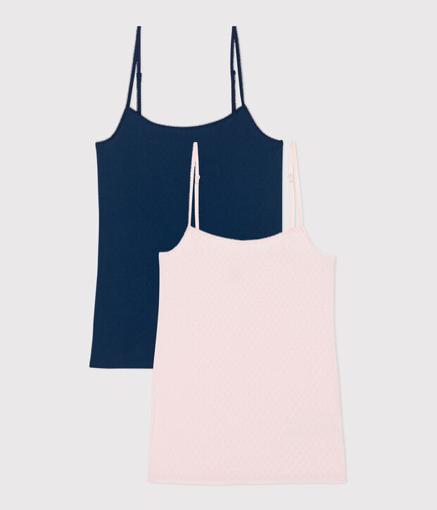 Lot de 2 d&eacute;bardeurs femme en coton &agrave; fines bretelles multicouleur