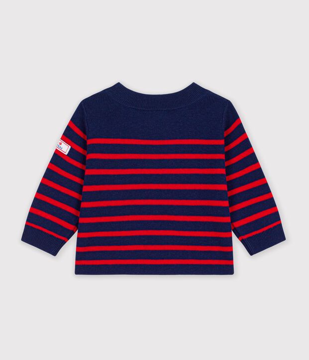 Pull marin b&eacute;b&eacute; en laine et coton &agrave; rayures bleu/rouge