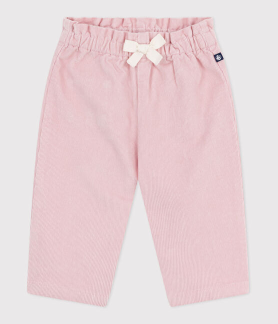 Pantalon bébé en velours uni et poche arrière brodée rose JOLI
