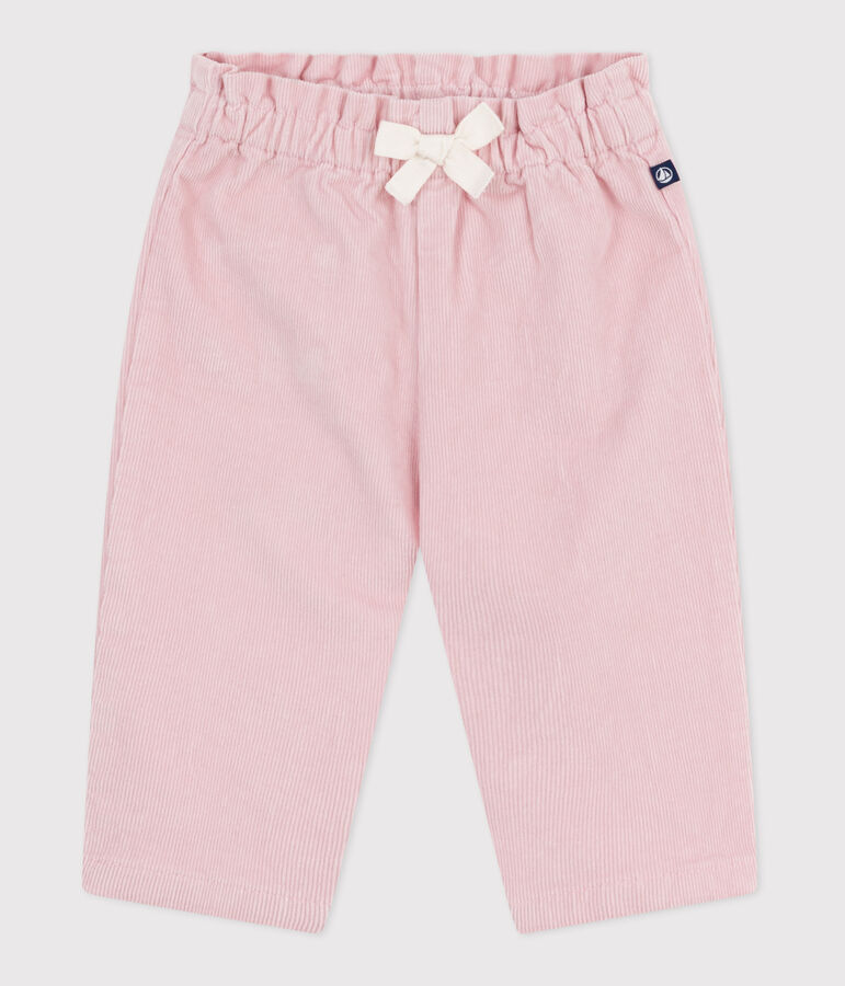 Pantalon b&eacute;b&eacute; en velours uni et poche arri&egrave;re brod&eacute;e rose JOLI