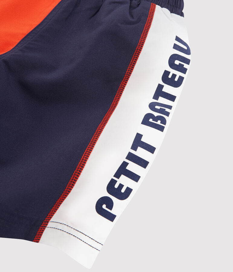 Short de plage effet colorblock enfant gar&ccedil;on bleu TOUAREG/orange SPICY