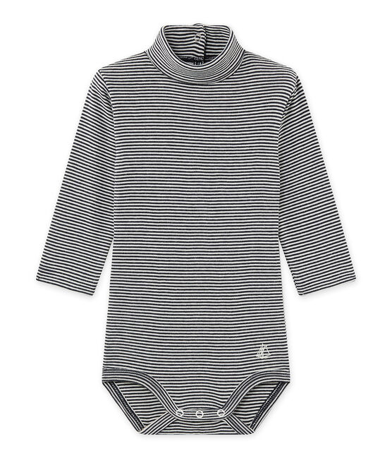 Body bébé mixte à col roulé rayé milleraies bleu SMOKING/beige COQUILLE