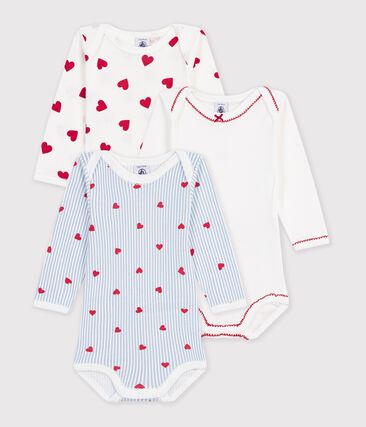 Lot de bodies manches longues en coton imprimé cœurs bébé