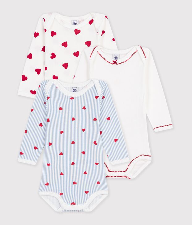 Lot de bodies manches longues en coton imprim&eacute; c&oelig;urs b&eacute;b&eacute; multicouleur