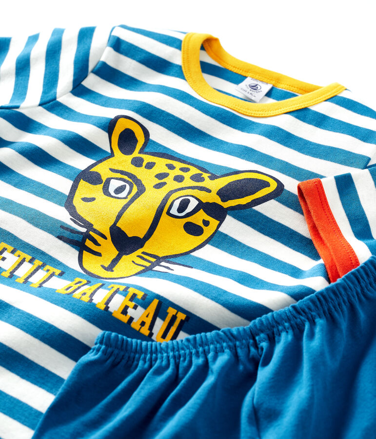 Pyjacourt &agrave; rayures petit gar&ccedil;on en coton bleu/blanc