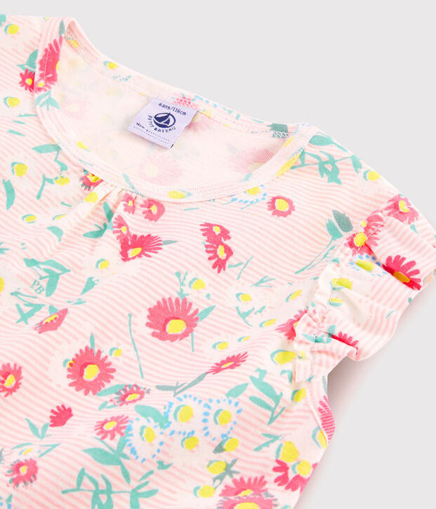 Pyjacourt fleuri petite fille en c&ocirc;te blanc/multicouleur