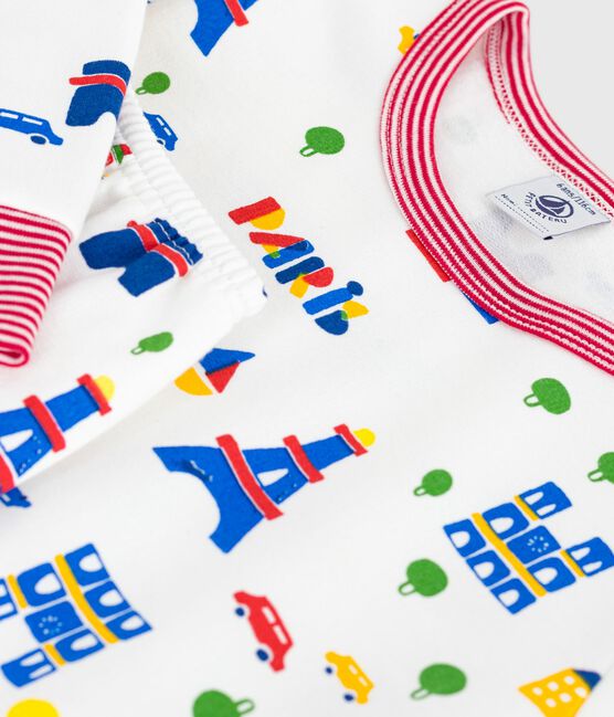 Pyjama enfant en molleton imprimé Paris blanc MARSHMALLOW/blanc MULTICO