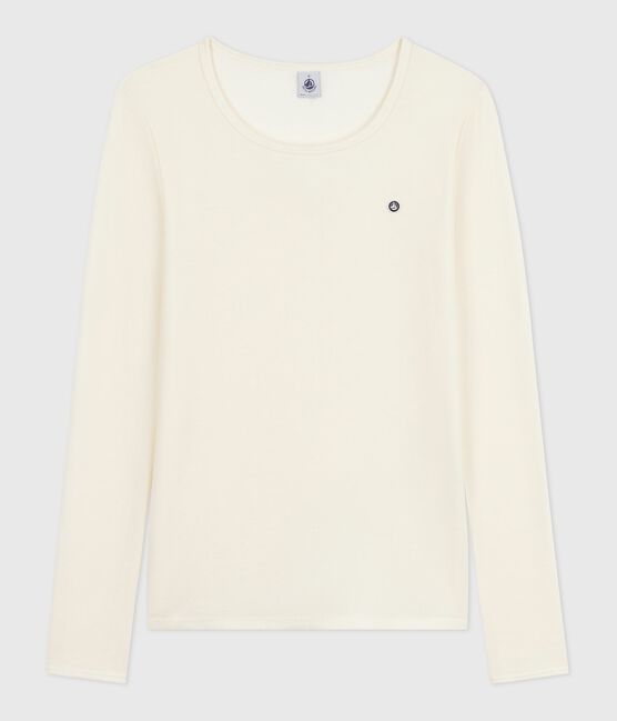 Tee-shirt femme en laine et coton manches longues gris ECRU