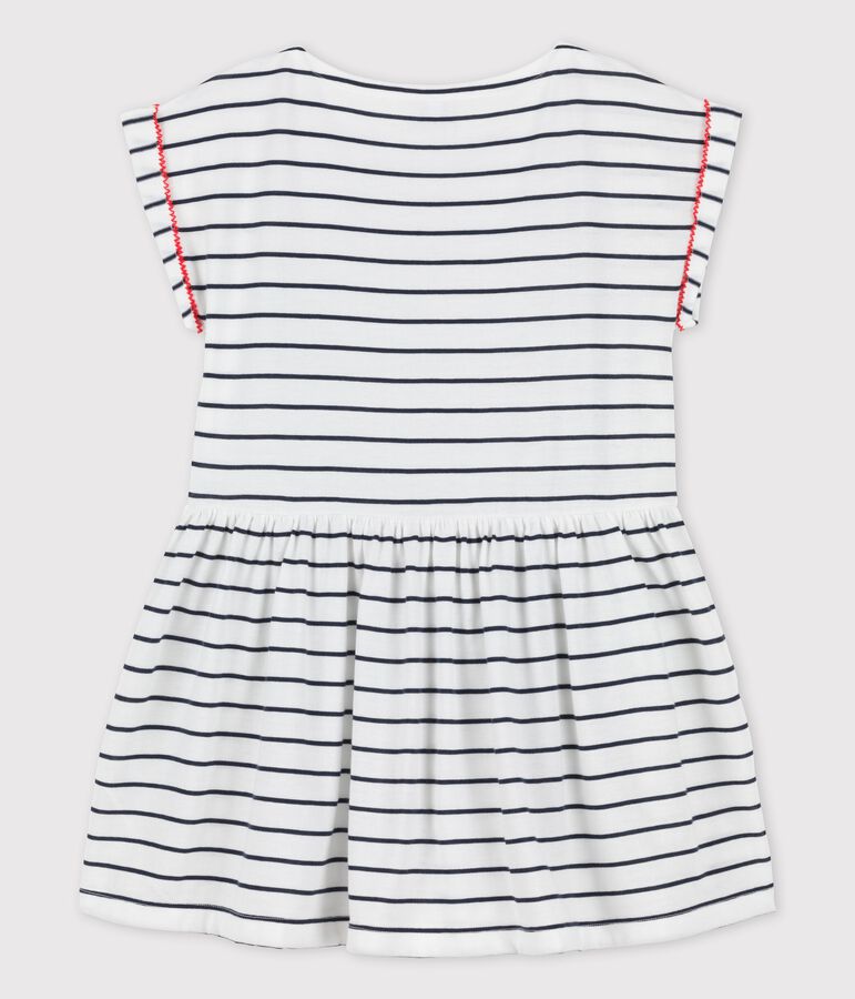 Robe manches courtes en coton enfant fille blanc MARSHMALLOW/bleu SMOKING