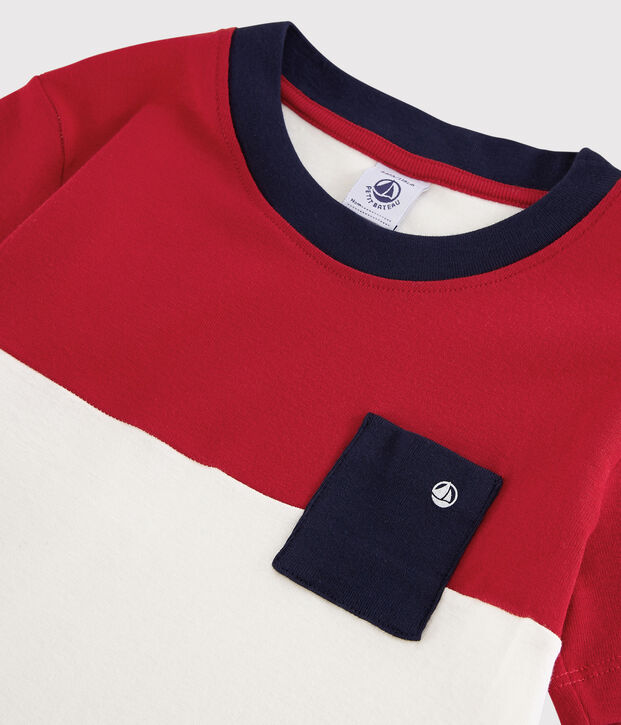 Tee-shirt manches courtes en coton enfant gar&ccedil;on rouge/blanc