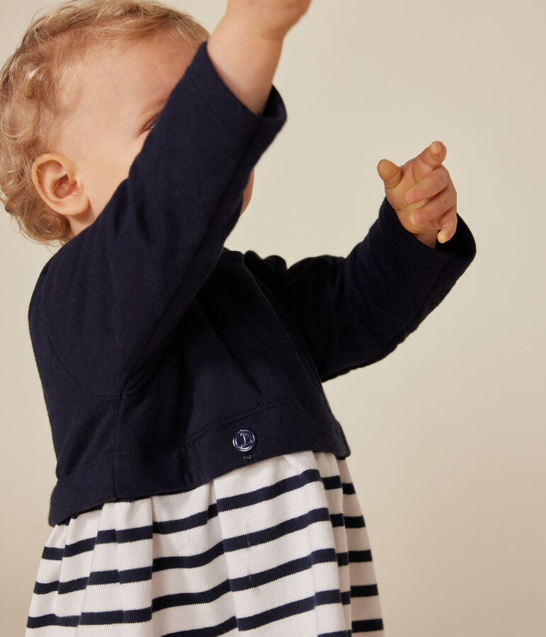 Robe manches longues en tubique b&eacute;b&eacute; bleu/blanc