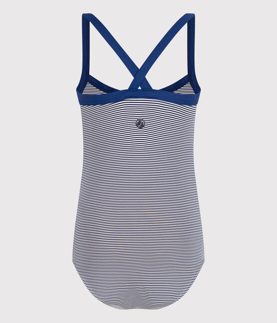 Maillot de bain 1 pièce à rayures enfant fille bleu MEDIEVAL/blanc MARSHMALLOW