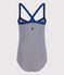 Maillot de bain 1 pièce à rayures enfant fille bleu MEDIEVAL/blanc MARSHMALLOW