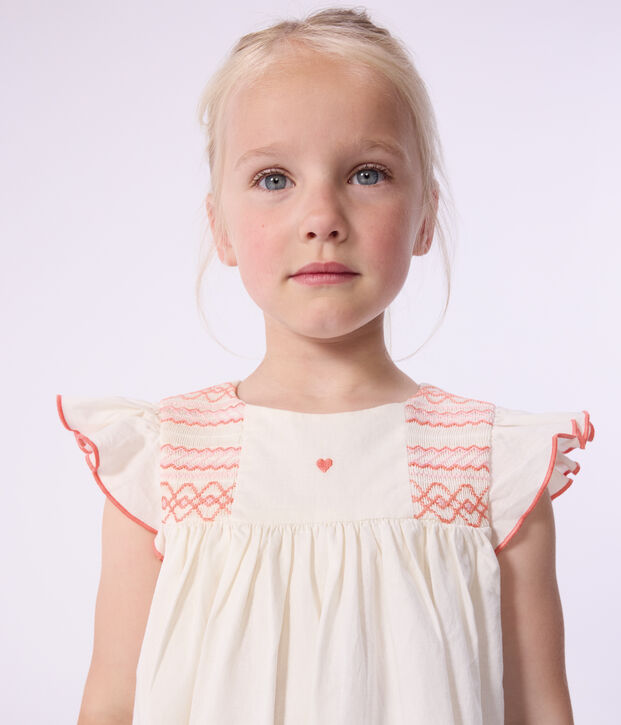 Robe enfant manches courtes en coton blanc