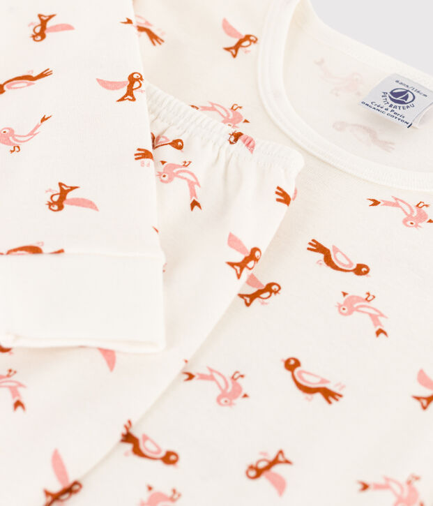 Pyjama ajust&eacute; oiseau en coton blanc/multicouleur