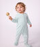 Pyjama b&eacute;b&eacute; en coton &agrave; rayures milleraies vert/blanc