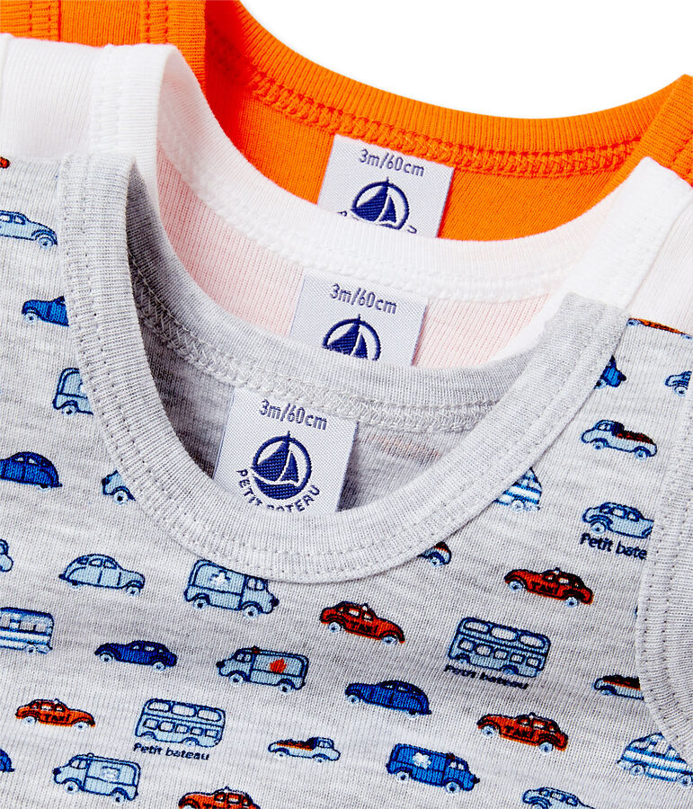 Lot de 3 bodies b&eacute;b&eacute; gar&ccedil;on sans manches blanc .