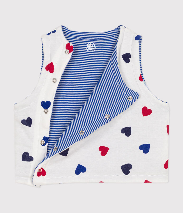 GILET SANS MANCHE REVERSIBLE EN COTON B&Eacute;B&Eacute; blanc MARSHMALLOW/blanc MULTICO