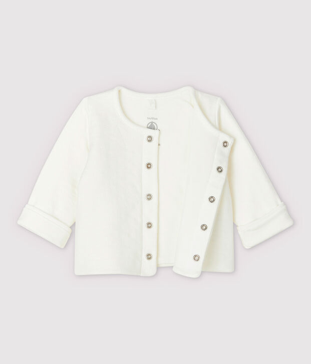 Cardigan blanc &agrave; &eacute;toiles b&eacute;b&eacute; en tubique matelass&eacute; en coton biologique blanc