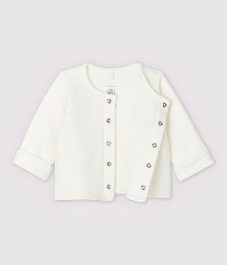 Cardigan blanc &agrave; &eacute;toiles b&eacute;b&eacute; en tubique matelass&eacute; en coton biologique blanc MARSHMALLOW